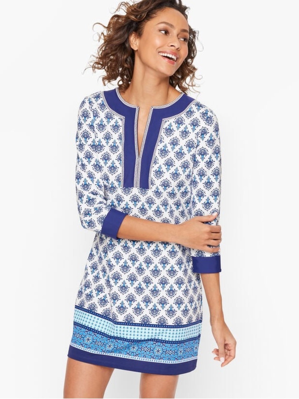 Talbots Cabana Life Dress UPF Swim Coverup Large Resort Vacation Nautical Print